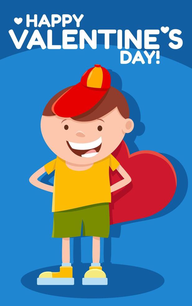 funny cartoon boy with heart Valentines Day card vector