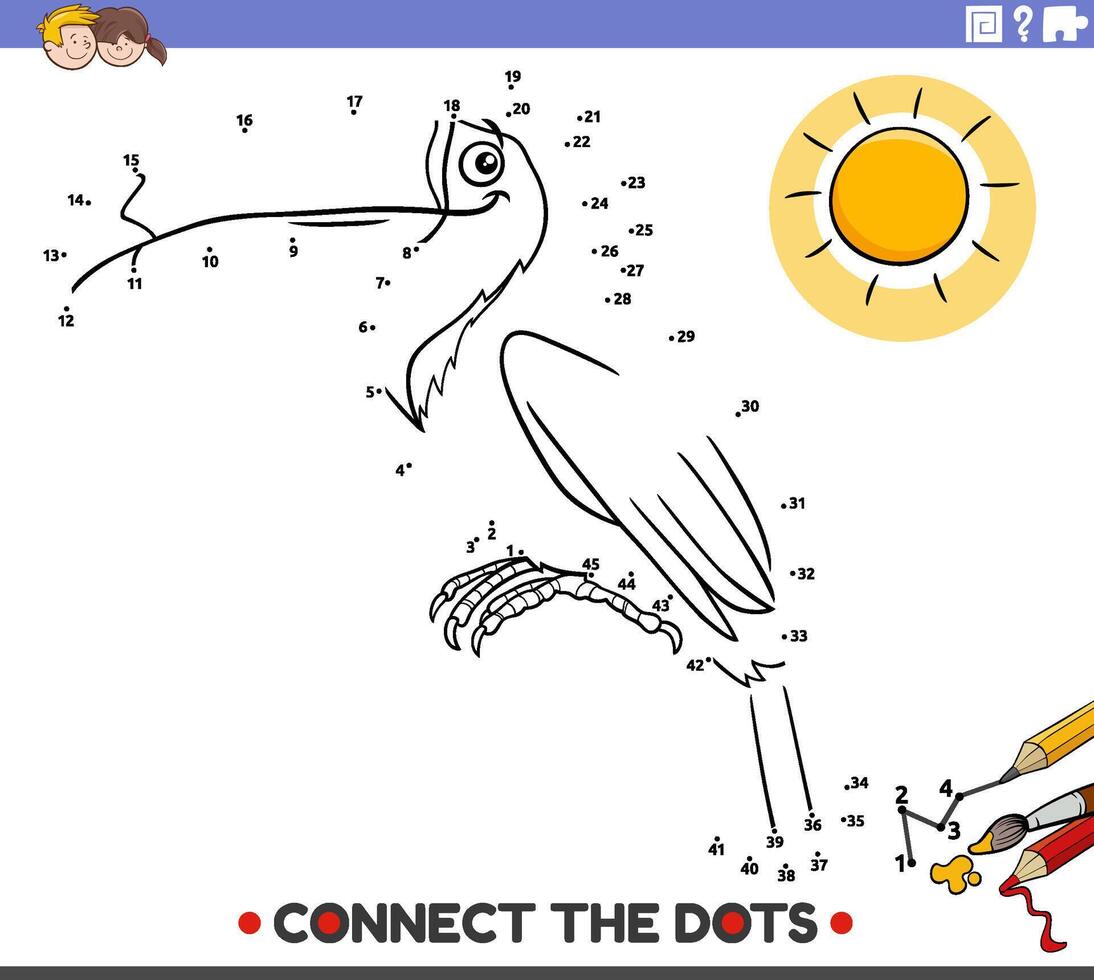 conectar el puntos actividad con dibujos animados tucán pájaro vector