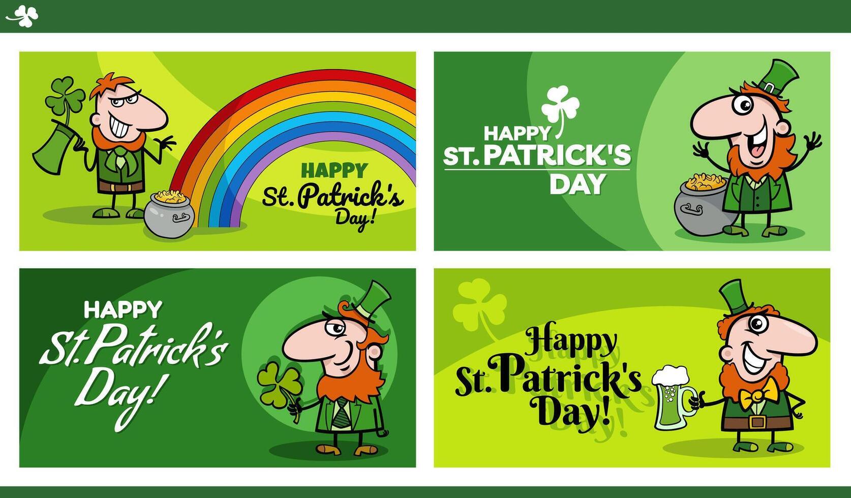 Saint Patrick Day designs set with cartoon Leprechaun character vector