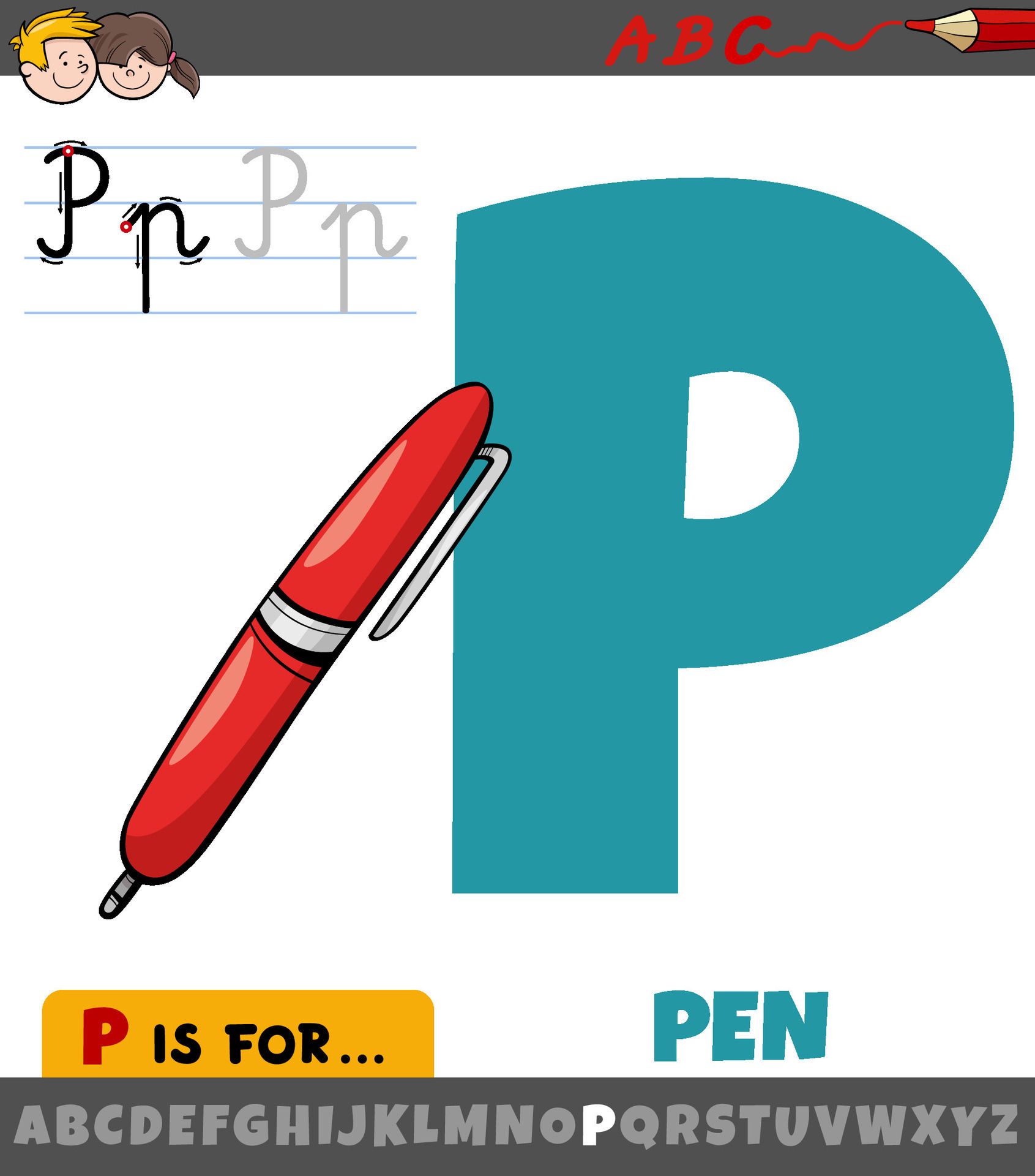 letter P from alphabet with cartoon pen object 39610591 Vector Art at ...