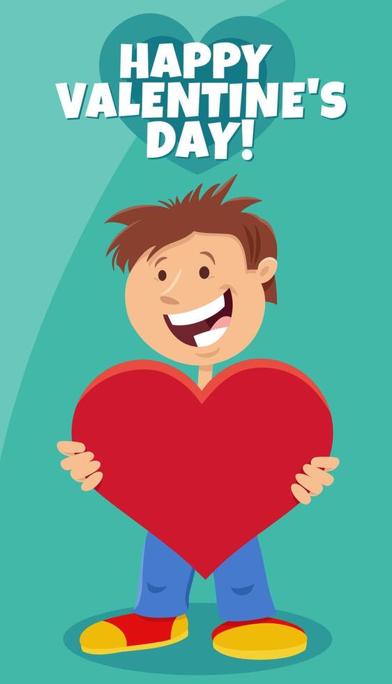 funny cartoon boy with heart Valentines Day card vector