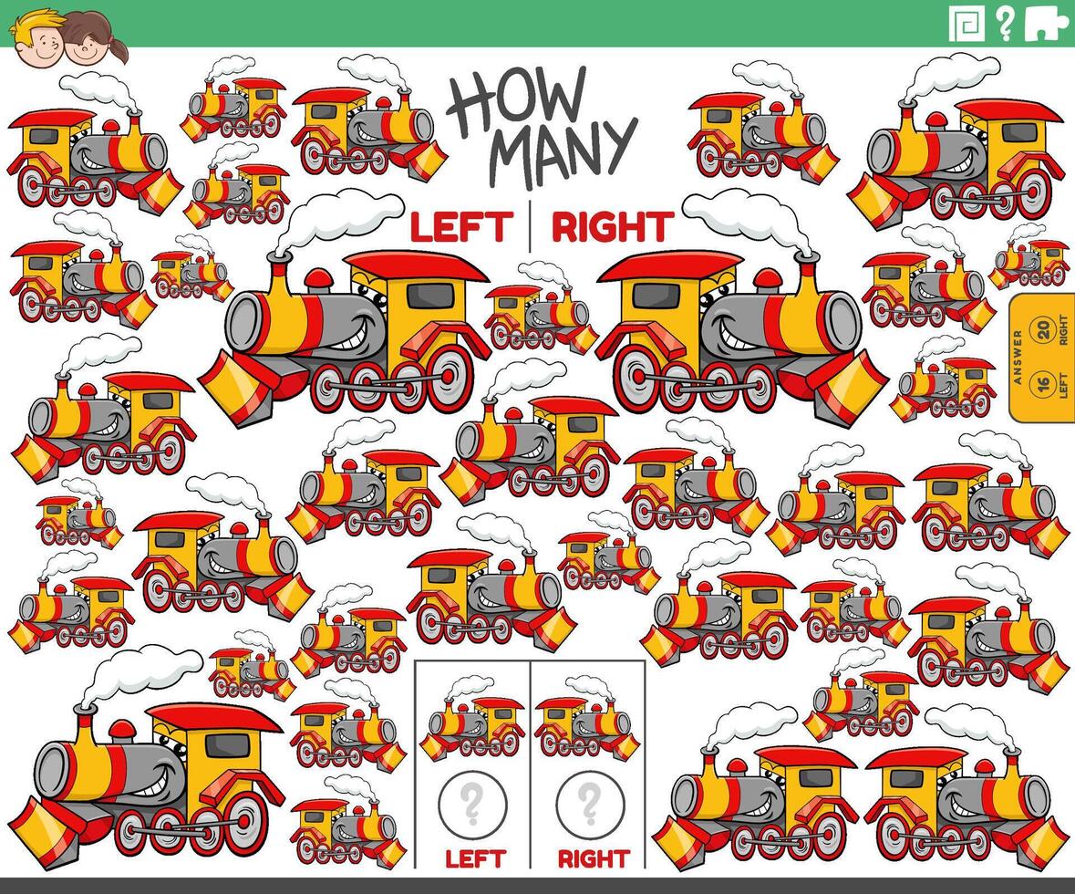 counting left and right pictures of cartoon steam engine vector