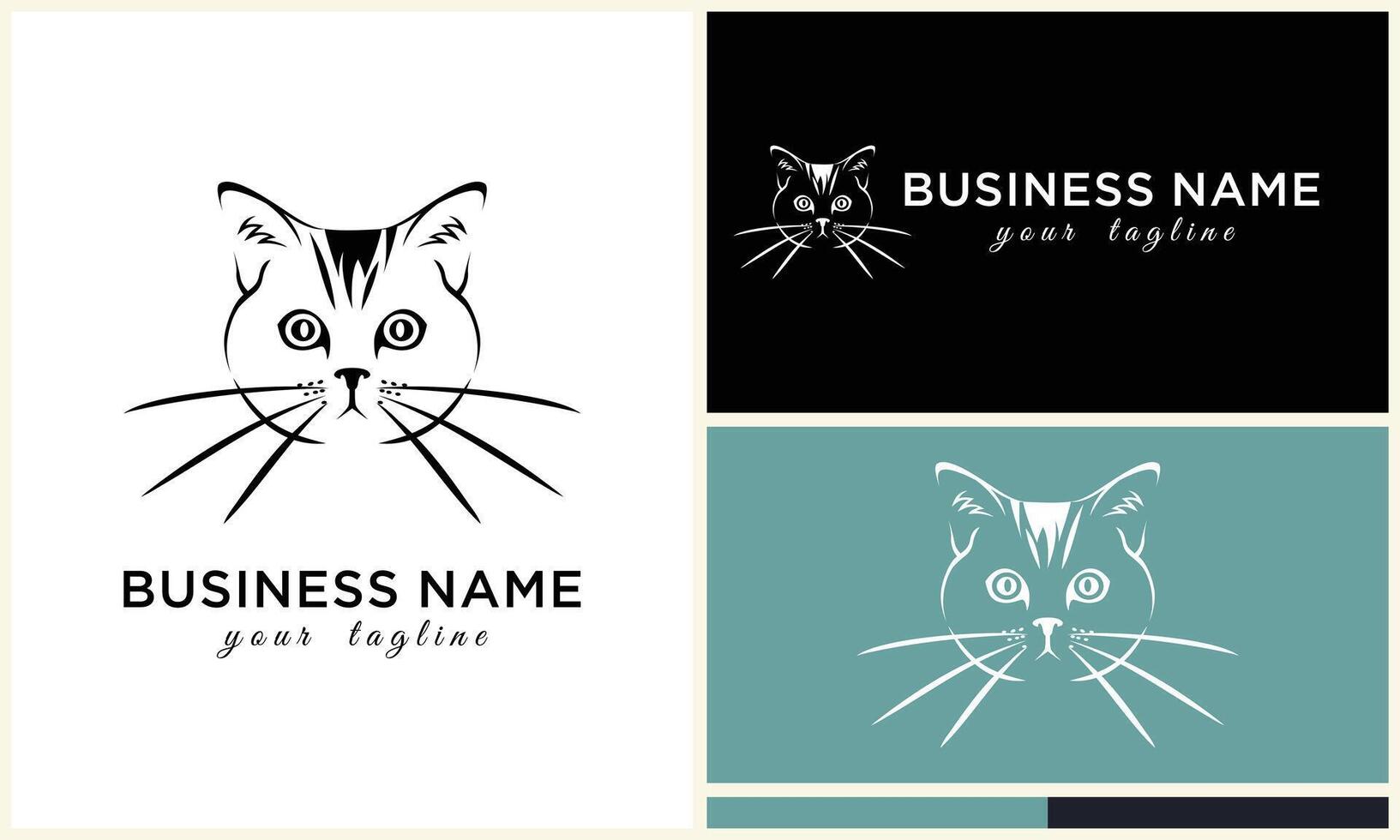 line cat head logo template vector