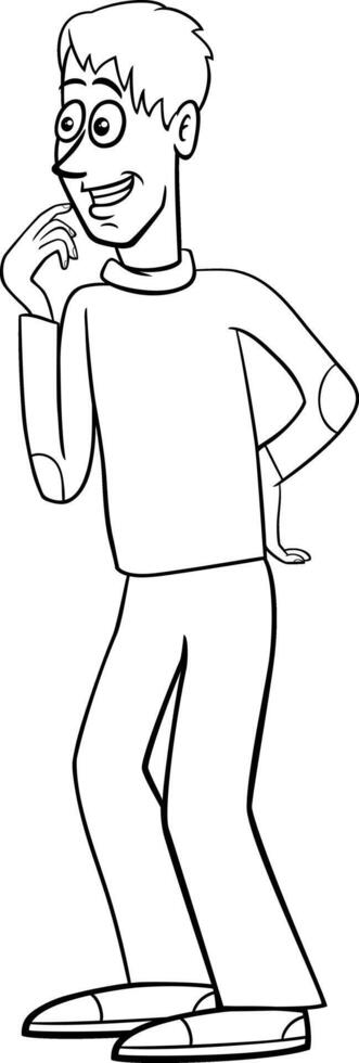 funny cartoon young man comic character coloring page vector