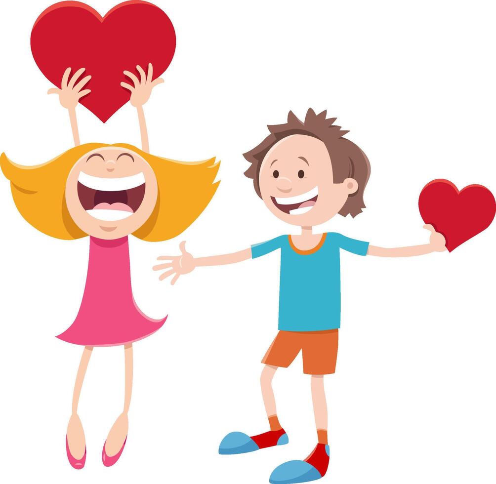 cartoon girl and boy characters on Valentines Day vector