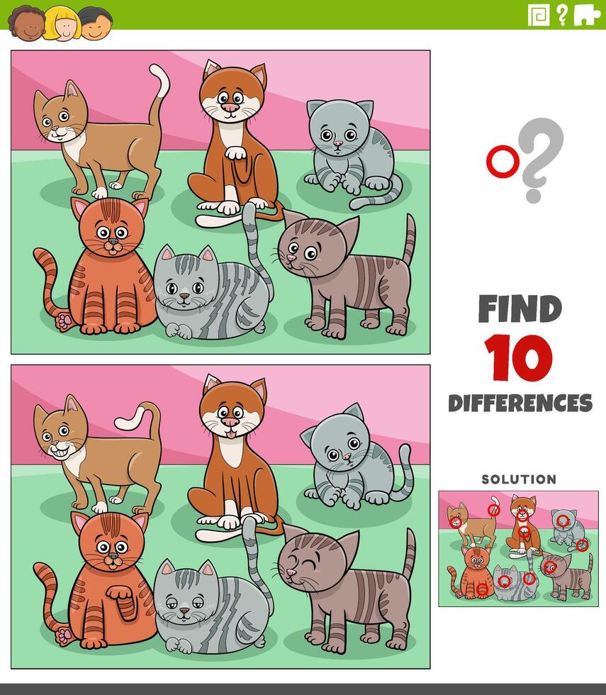 differences activity with cartoon cats animal characters vector