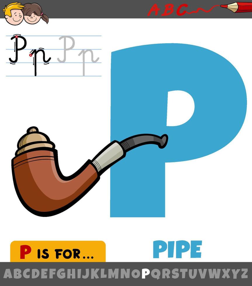 letter P from alphabet with cartoon pipe object vector