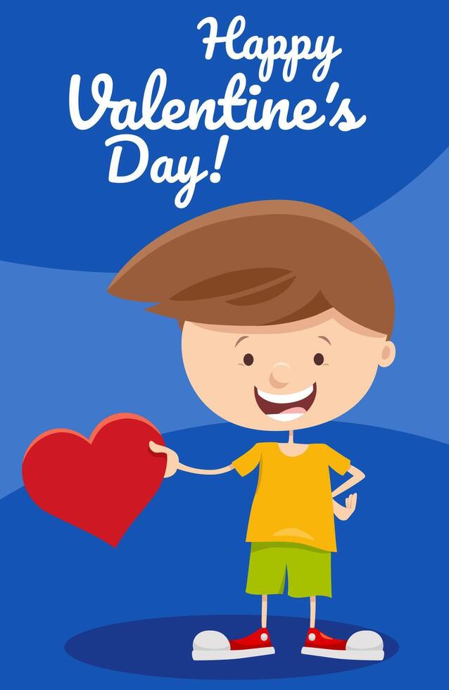 funny cartoon boy with heart Valentines Day card vector