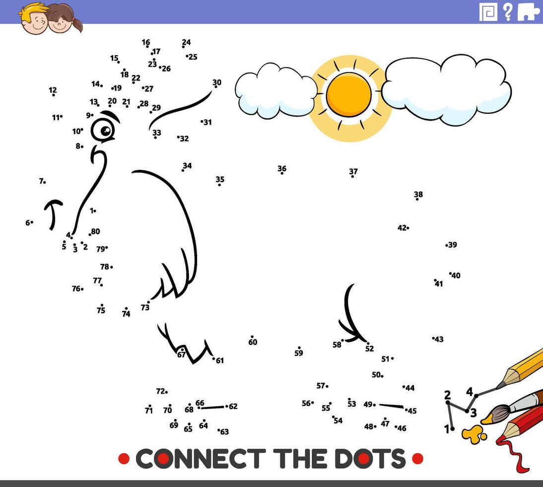 connect the dots activity with cartoon goat animal character vector