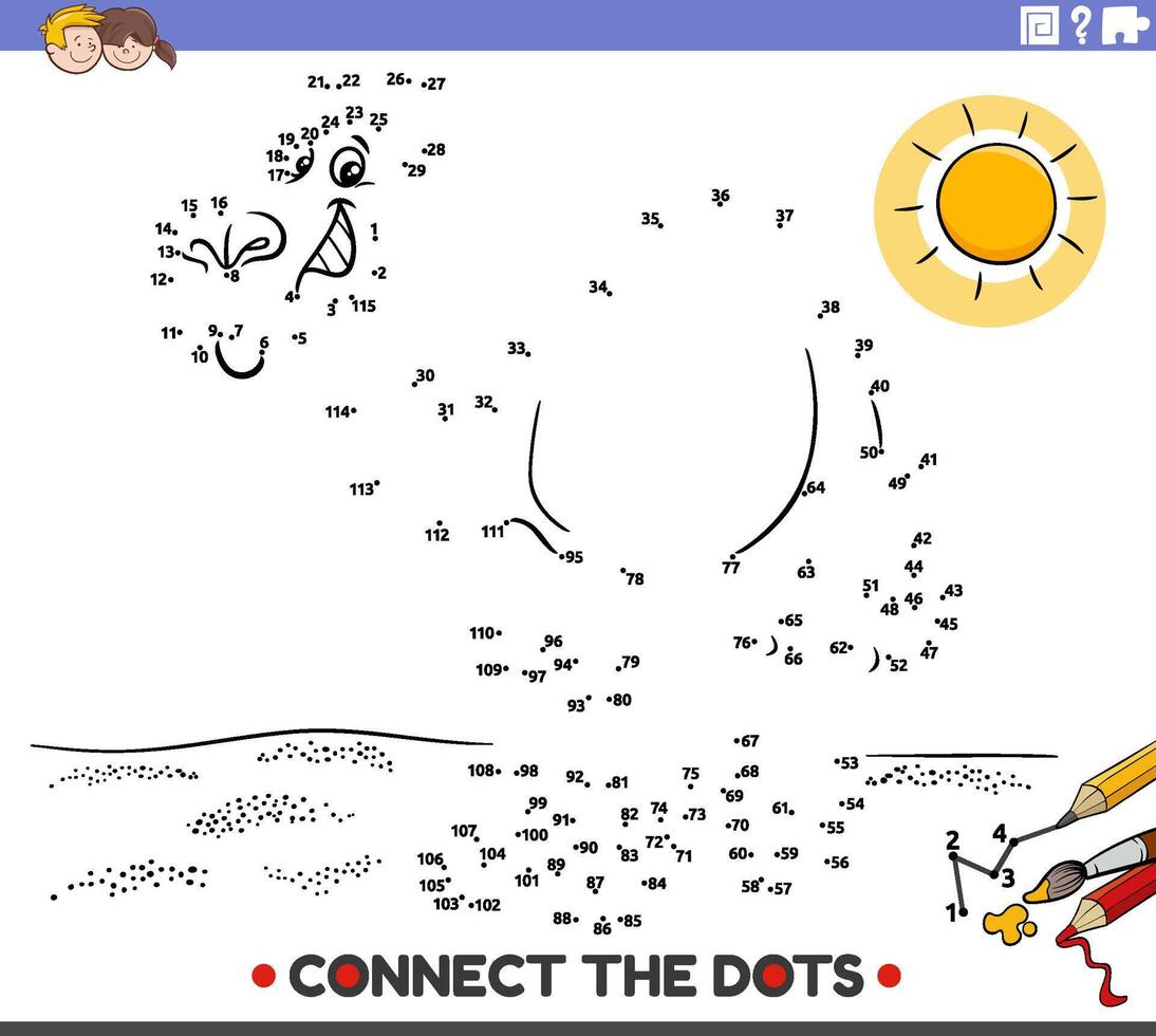 connect the dots activity with cartoon camel animal character vector