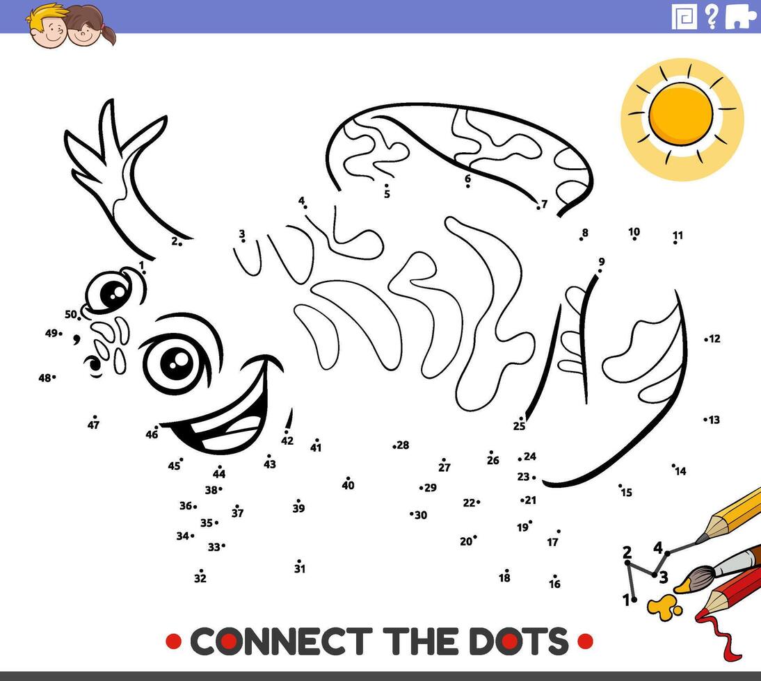 connect the dots activity with cartoon frog animal character vector