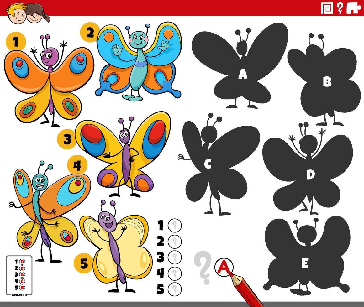 hallazgo oscuridad actividad con dibujos animados mariposas caracteres vector