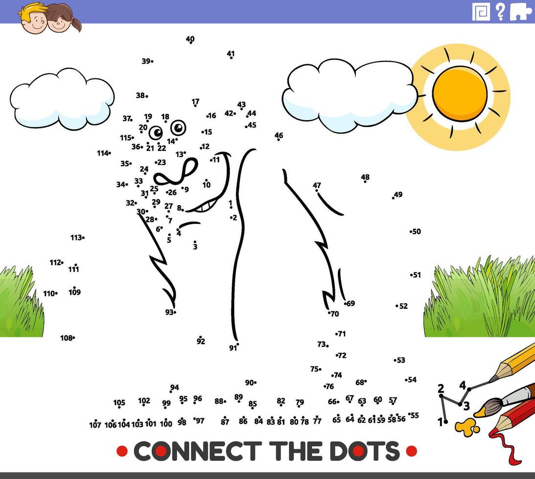 connect the dots activity with cartoon gorilla animal character vector