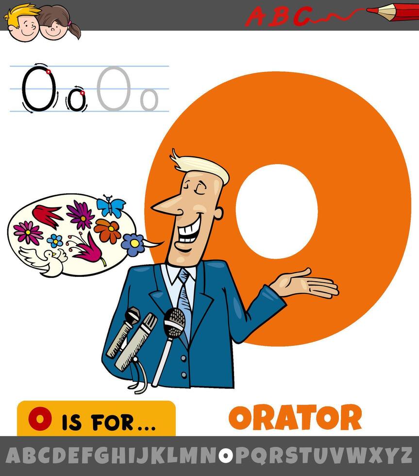 letter O from alphabet with orator character vector