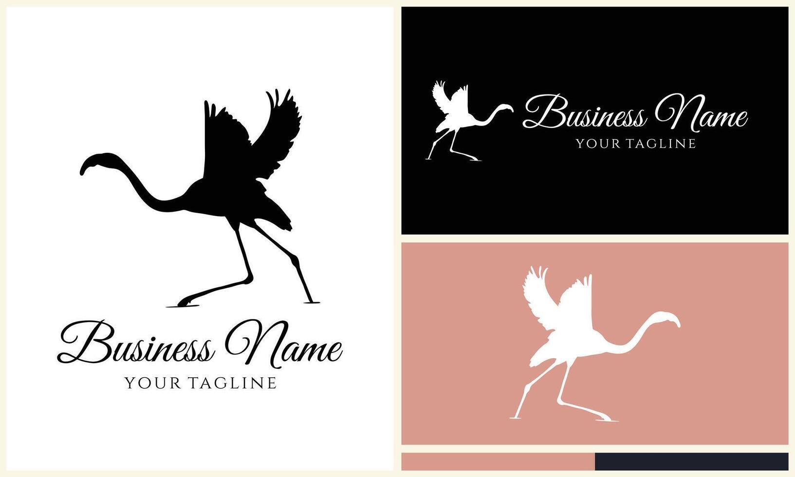 silhouette stork flamingo logo template vector