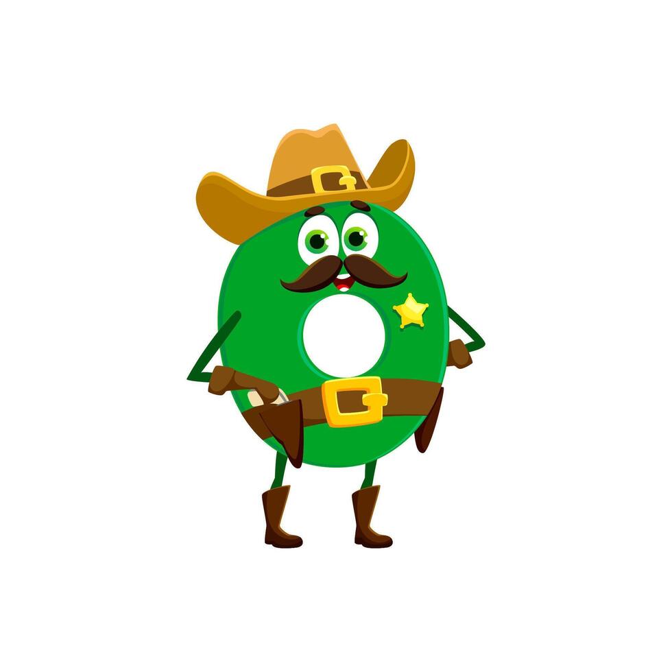 Cartoon cowboy, sheriff math number zero character vector