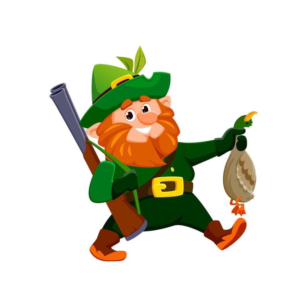 Cartoon gnome or dwarf hunter character with duck vector