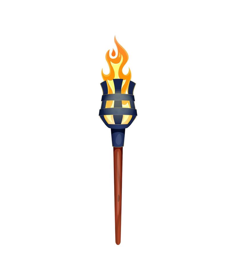 Cartoon pirate torch with burning fire, vector