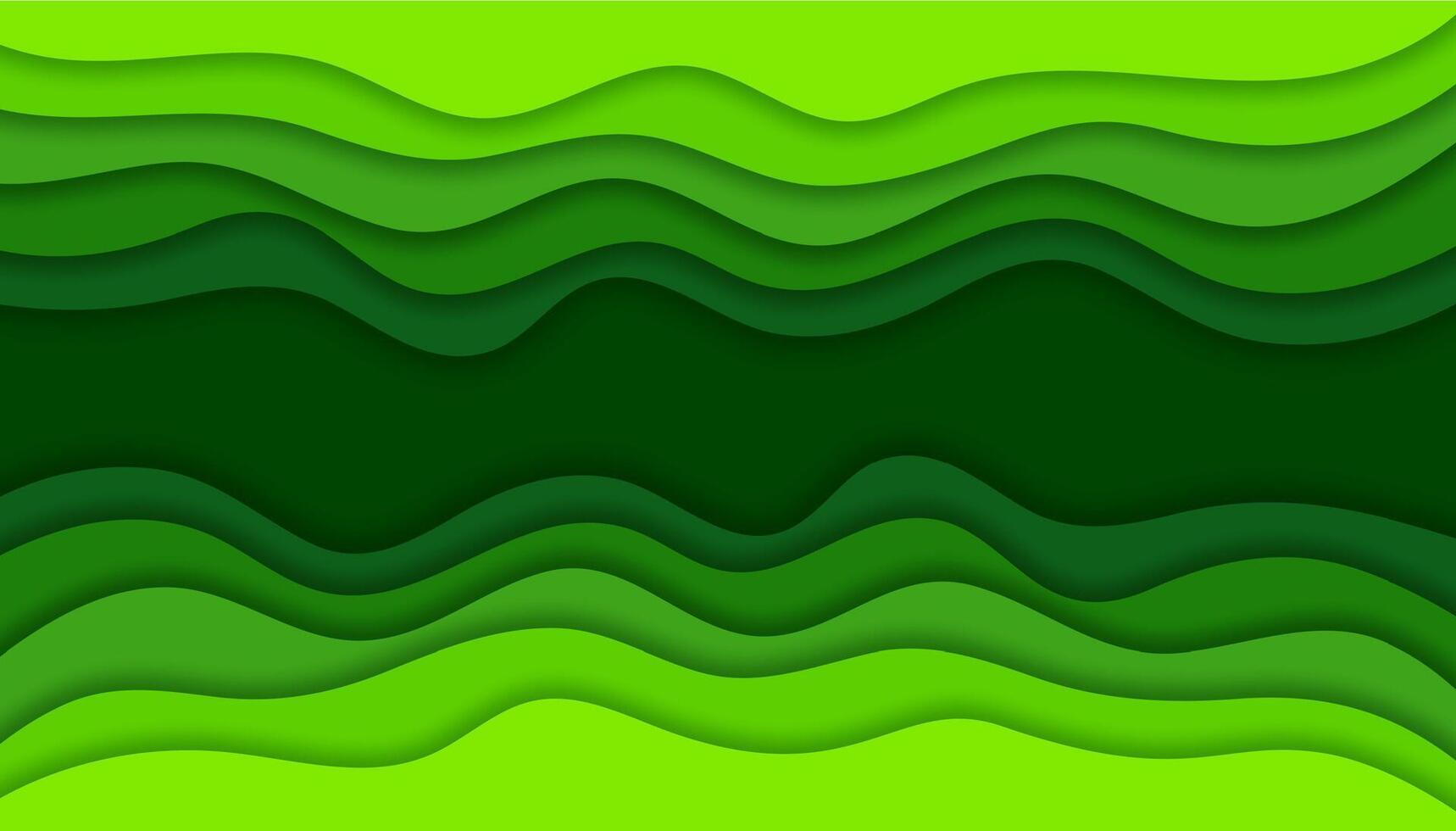 Green paper cut waves, papercut ecology background vector