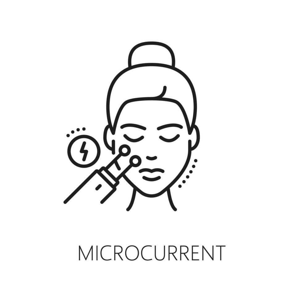 Microcurrent face care, cosmetology linear icon vector
