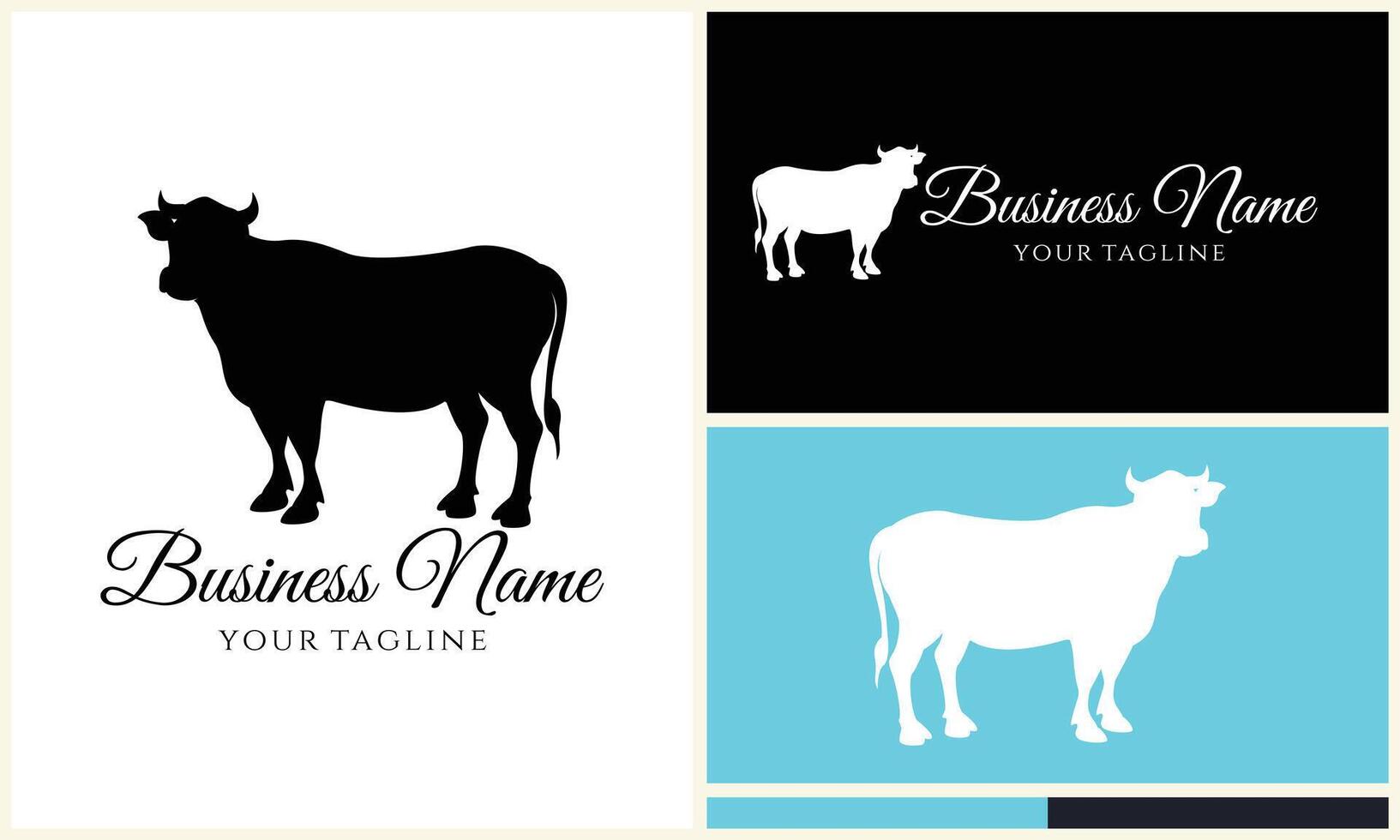 silhouette cow buffalo logo template vector