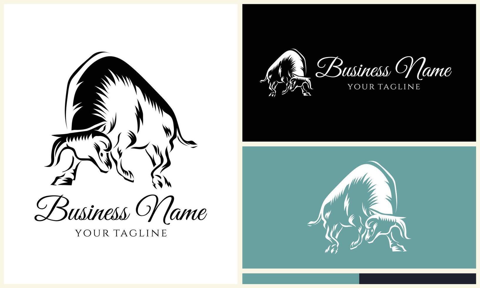 silhouette buffalo bull bison logo vector