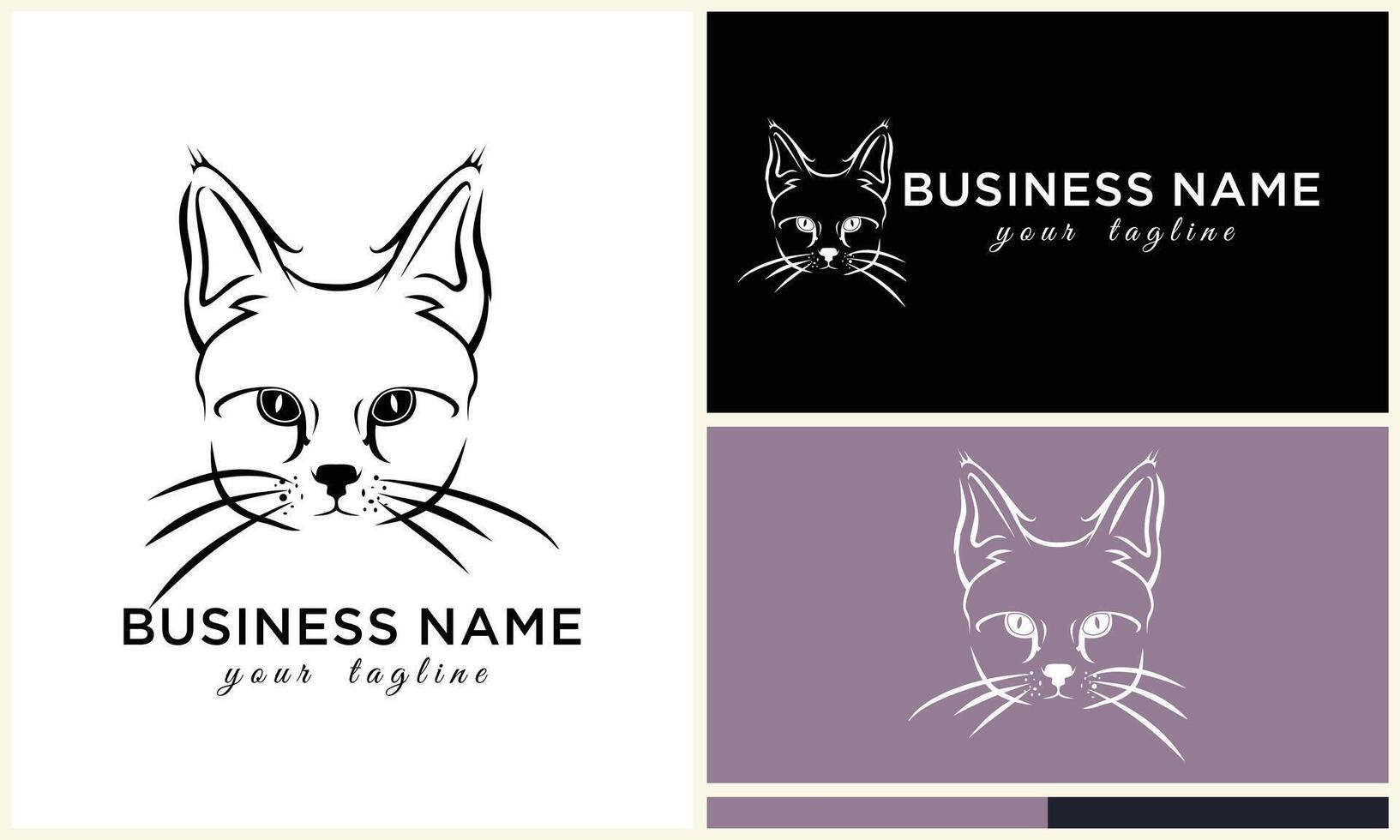 line cat head logo template vector