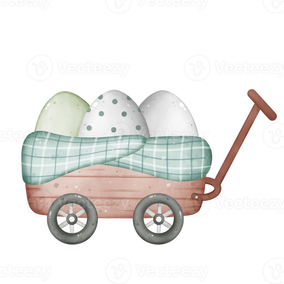 Illustration of a wooden cart carrying Easter eggs png