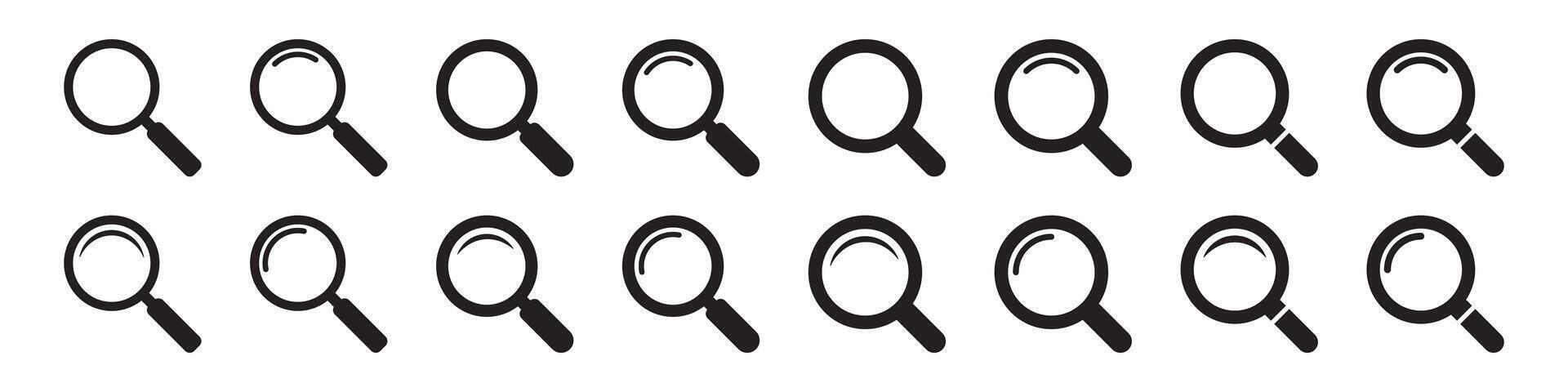 Magnifying glass icon, vector magnifier or loupe sign. Web search icon.