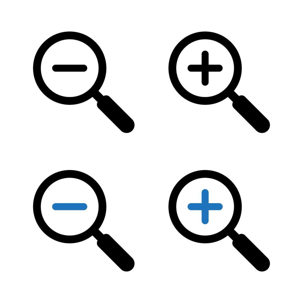 Zoom in and Zoom out magnifying glass icon. vector