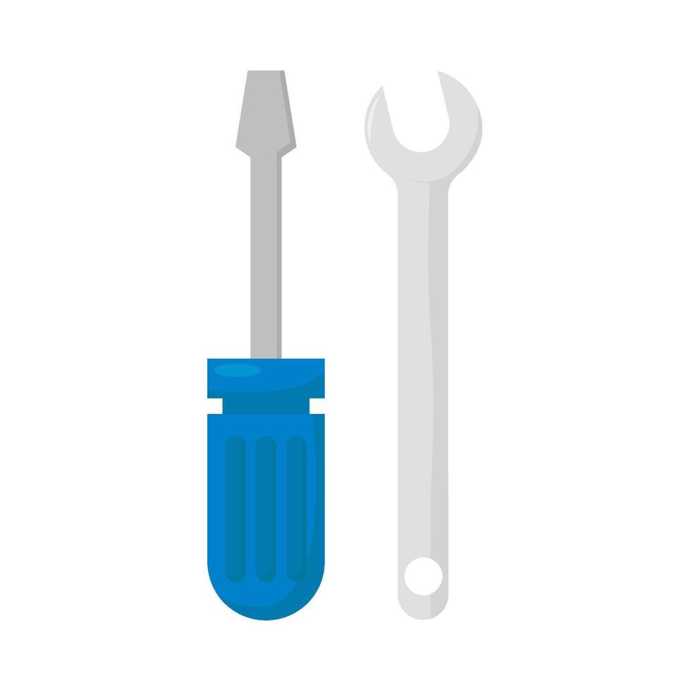 llave inglesa herramientas con destornillador ilustración vector