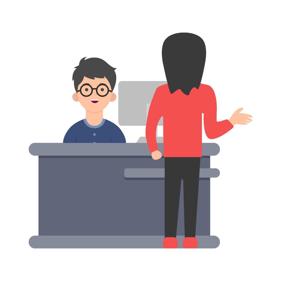 front desk in table work serve customers illustration vector