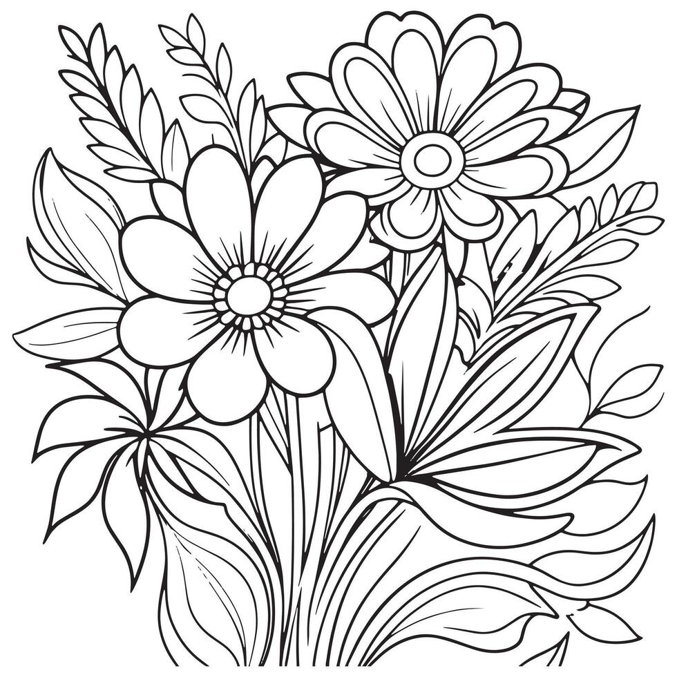 Luxury floral outline drawing coloring book pages line art sketch vector