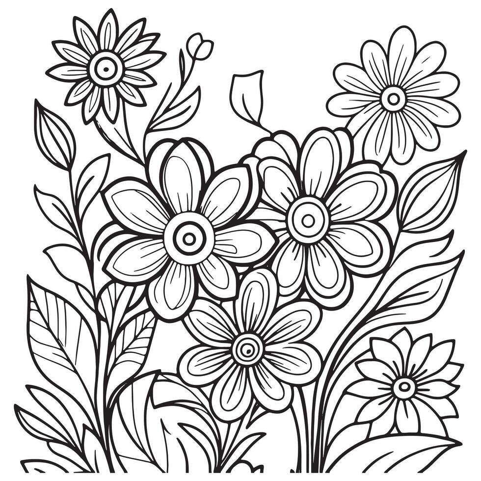 para niños floral contorno ilustración garabatear colorante libro mano dibujado vector