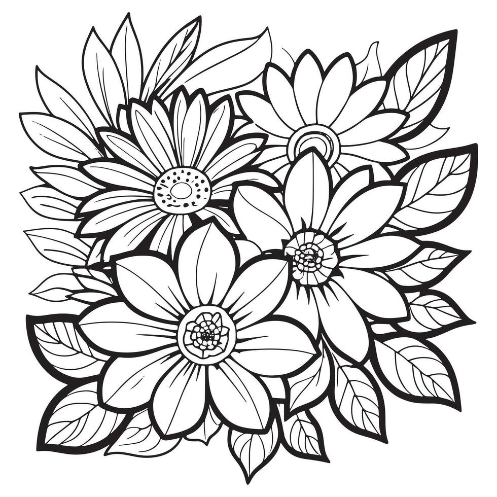 Children's floral outline illustration doodle coloring book hand drawn vector