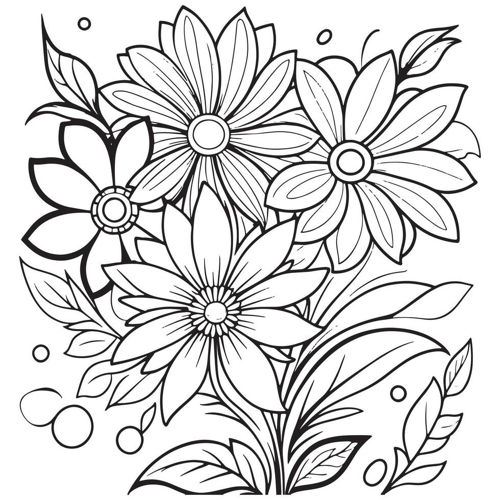 Luxury floral outline coloring book pages line art sketch vector