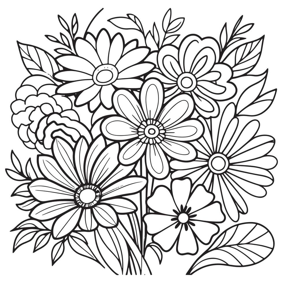 Luxury floral outline drawing coloring book pages line art sketch vector