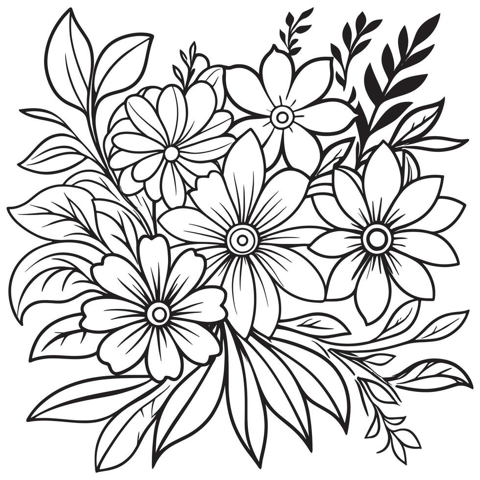Luxury floral outline coloring book pages line art sketch vector
