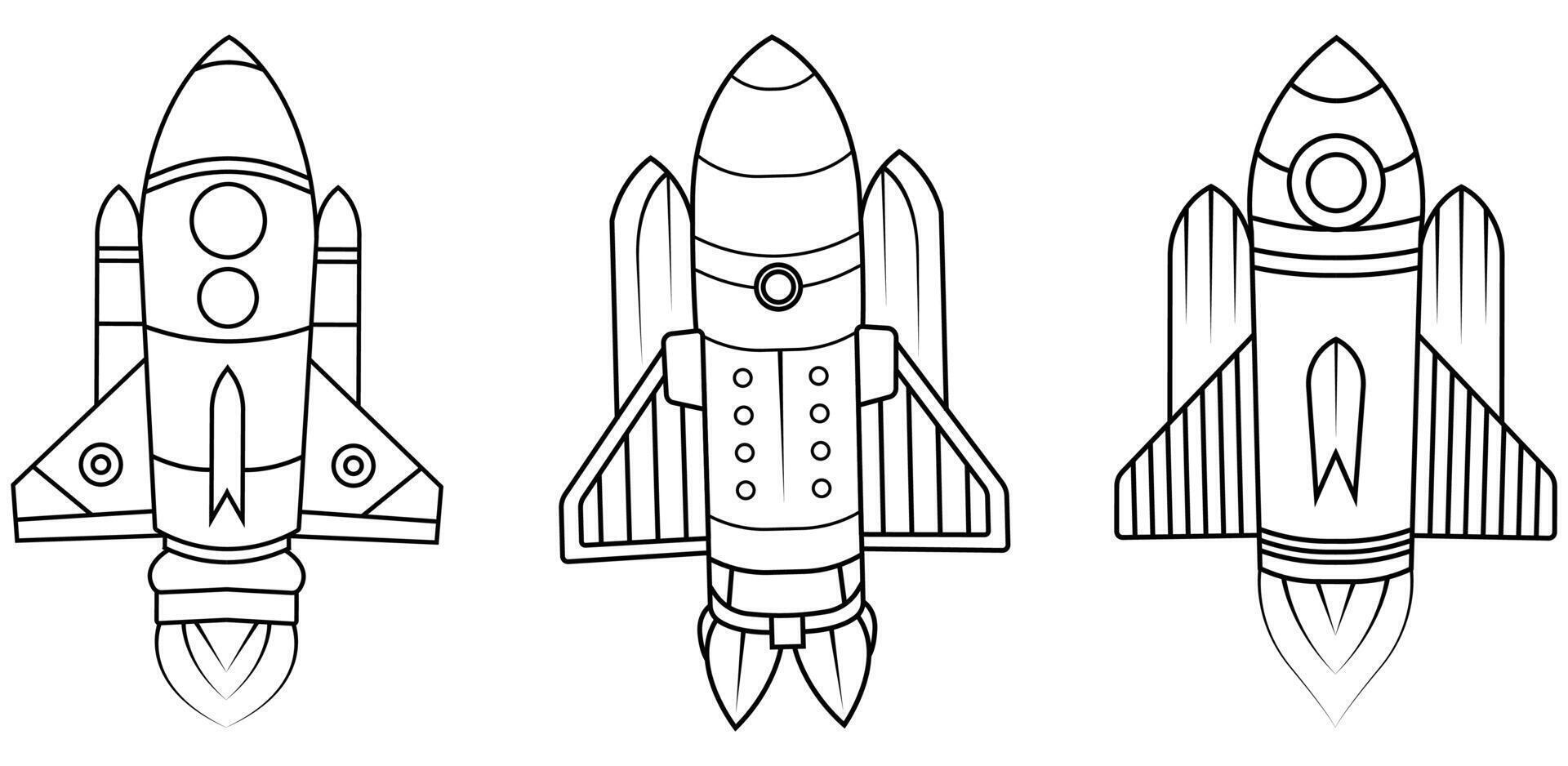 Rocket outline drawing coloring book page vector