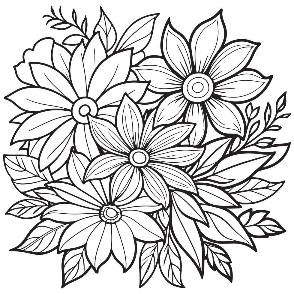 Luxury floral outline drawing coloring book pages line art sketch vector