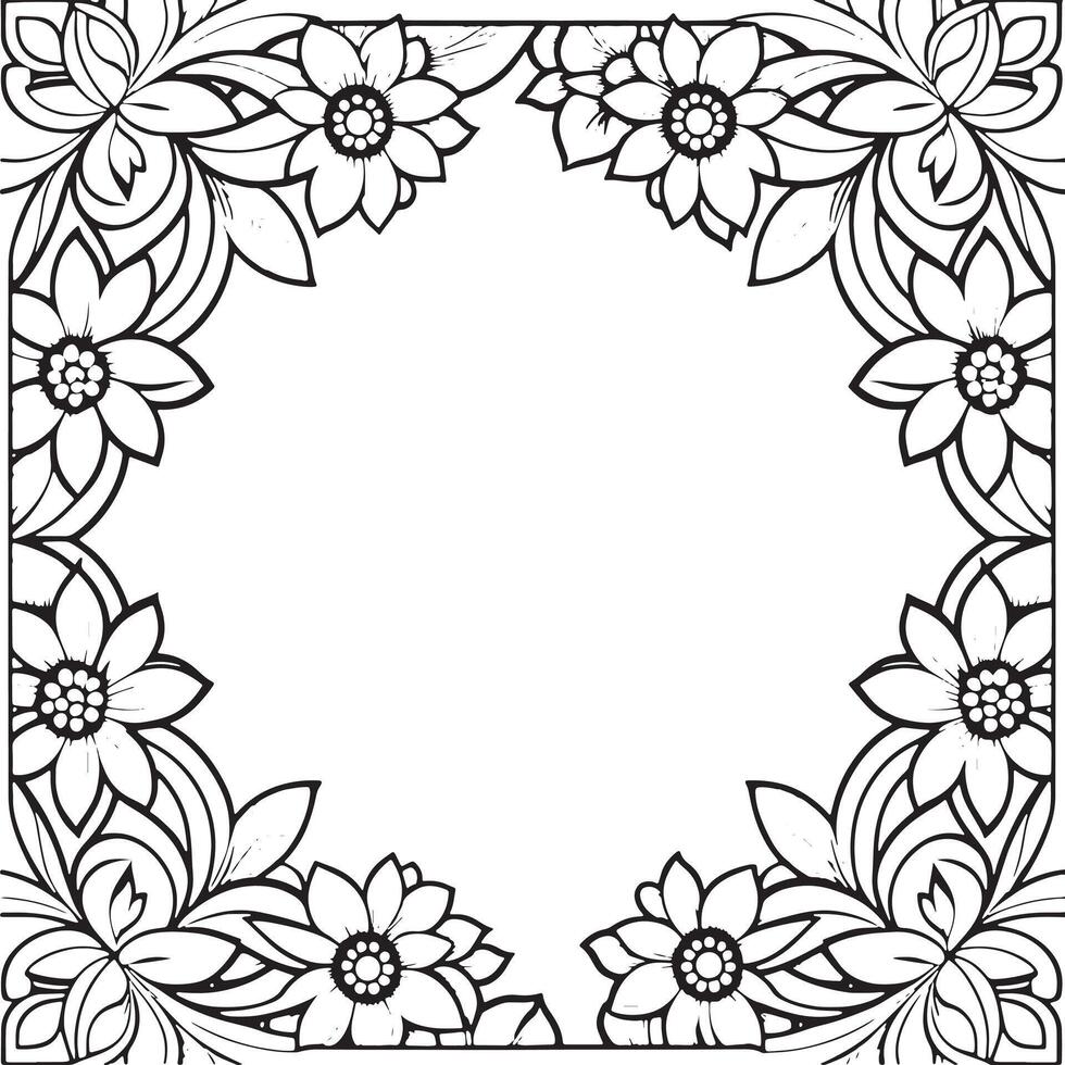 Children's floral outline illustration doodle coloring book hand drawn vector