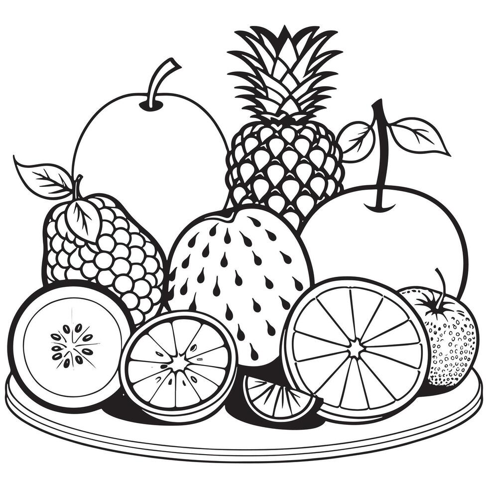 Fruits outline coloring page illustration for children and adult vector