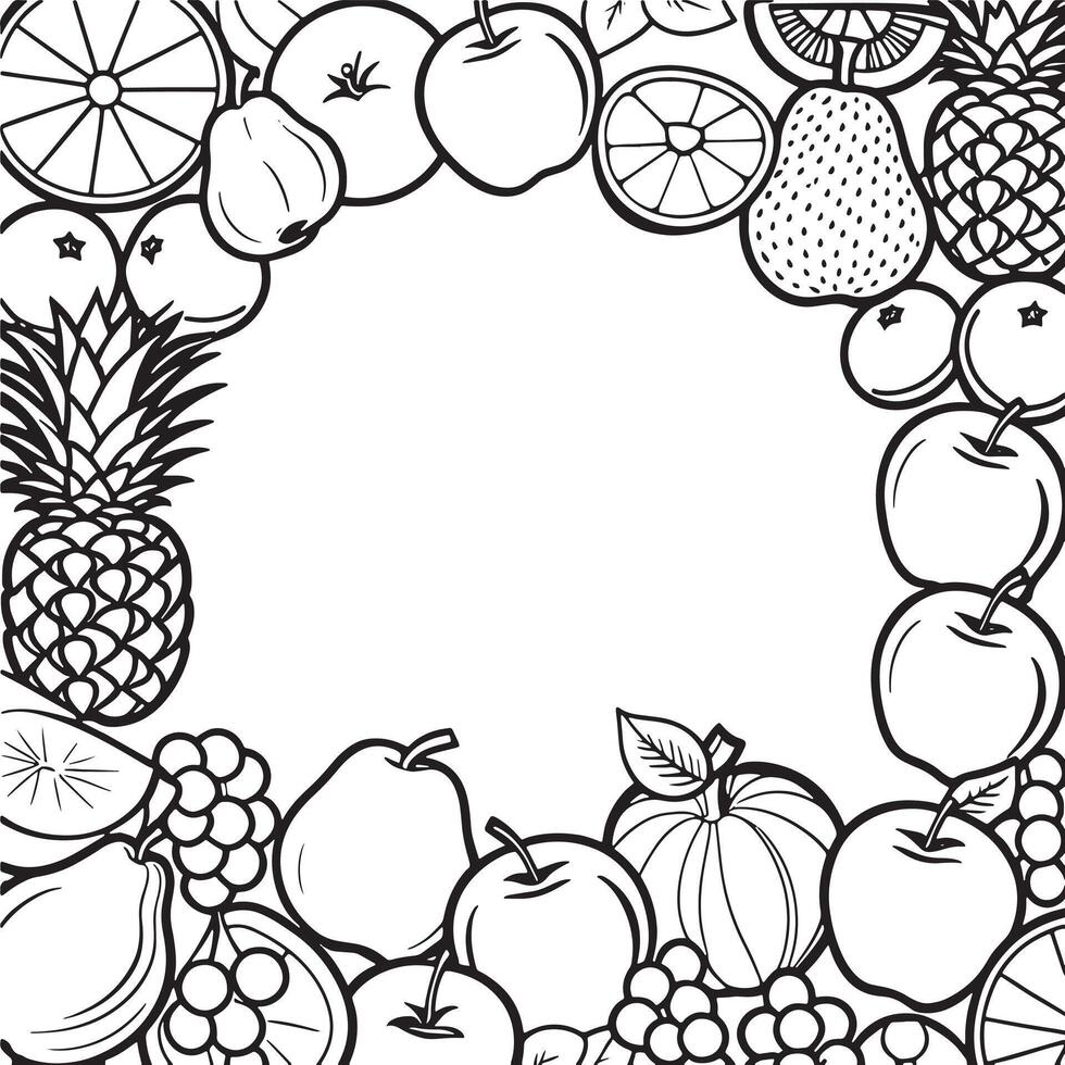 frutas contorno colorante página ilustración para niños y adulto vector