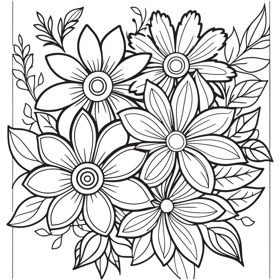 Luxury floral outline drawing coloring book pages line art sketch vector