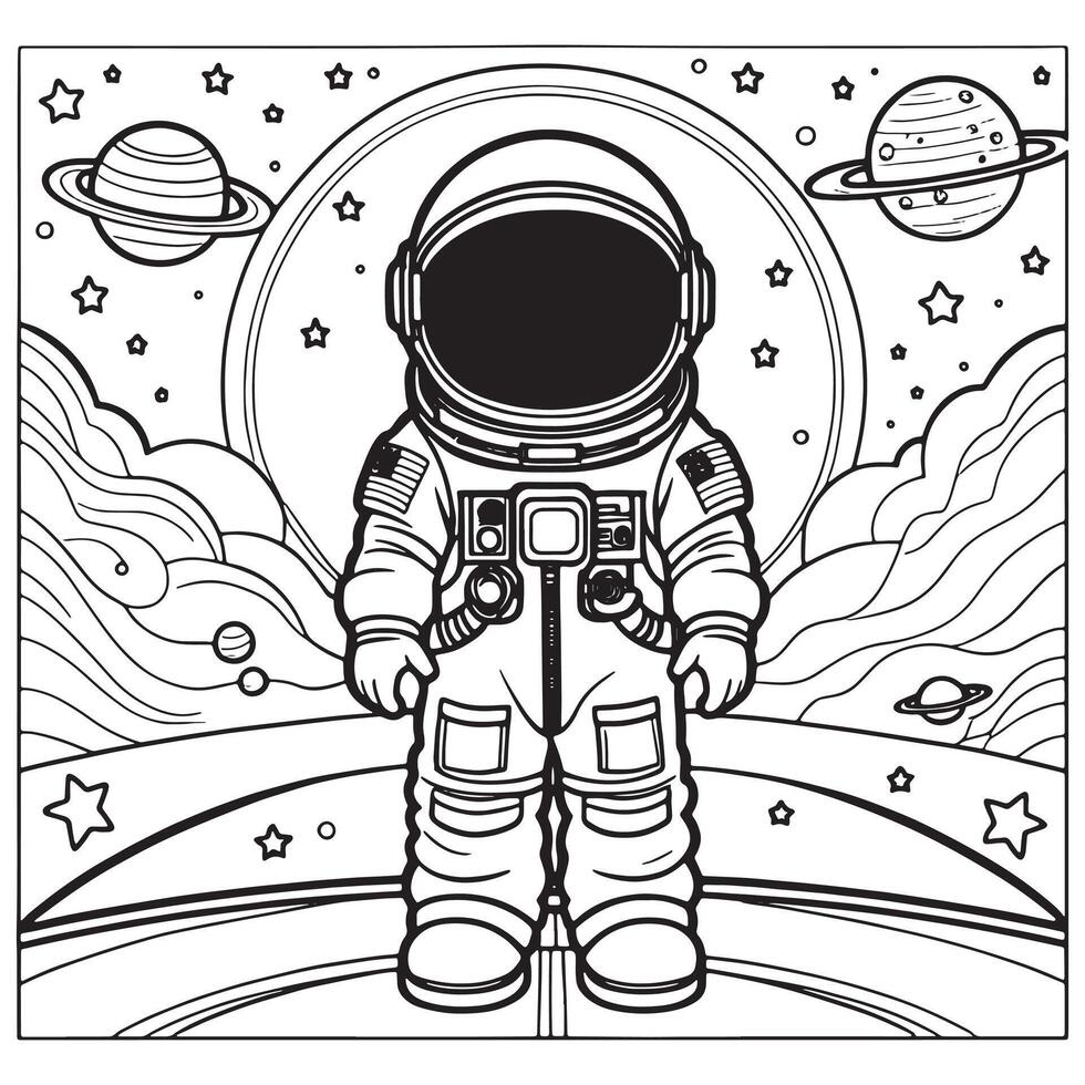 Children astronaut outline coloring page illustration for children and adult vector