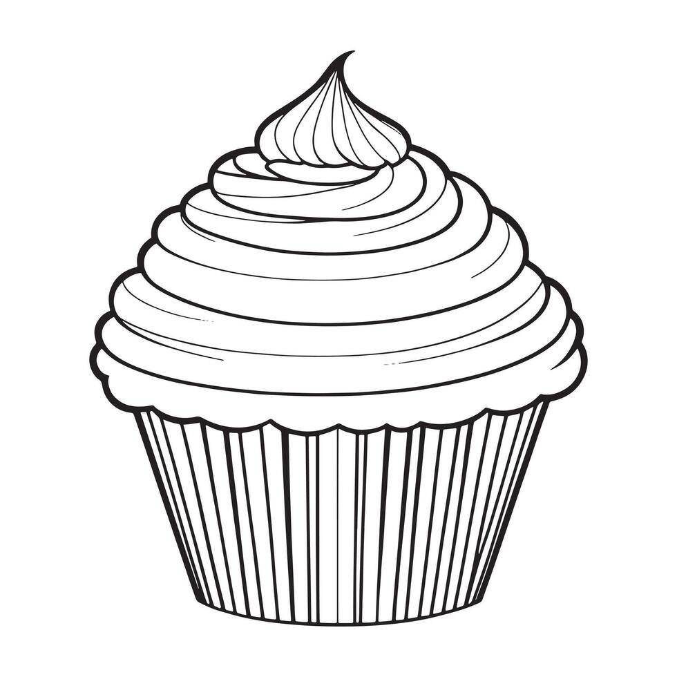 Cupcake outline coloring page illustration for children and adult vector
