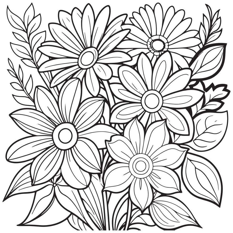 Luxury floral outline coloring book pages line art sketch vector