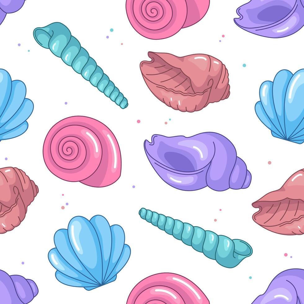 Seashells, conches seamless pattern, sea beach background vector