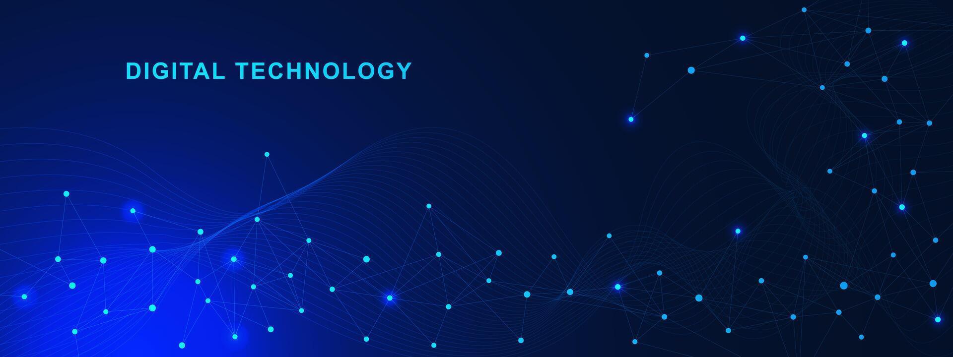 Digital technology concept with connecting dots an lines. Abstract geometric connected, global network connection and communication design background. Vector illustration.