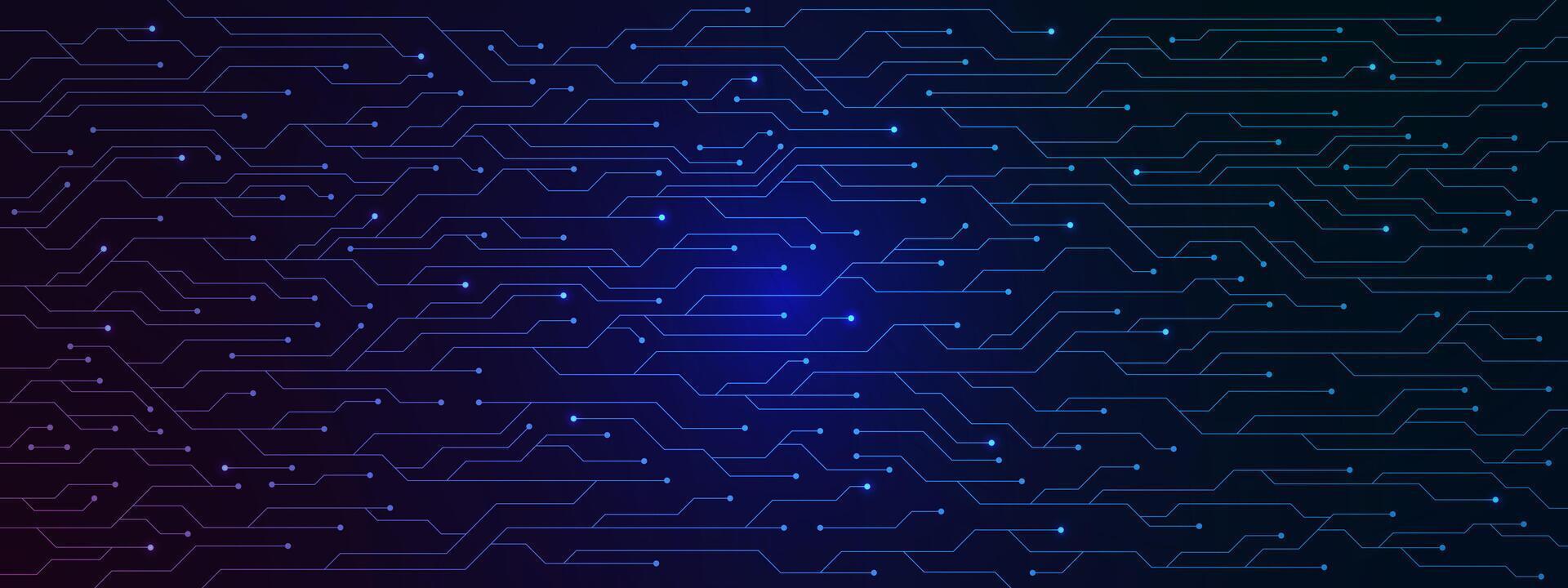 Abstract blue electronic circuit board texture. Scifi PCB trace data transfer and digital technology concept background. Vector illustration.